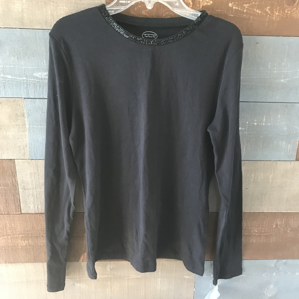 Talbots Black Long Sleeve Shirt Beaded Neck